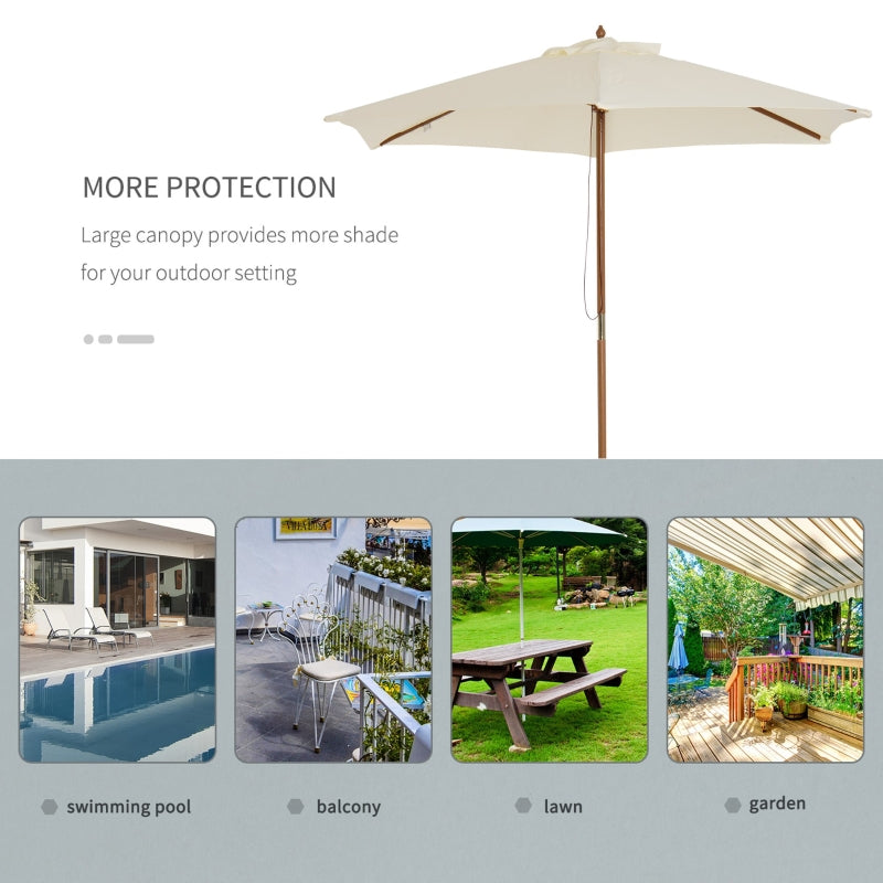 Outsunny 2.5m Wood Wooden Garden Parasol Sun Shade Patio Outdoor Umbrella Canopy New(Beige)