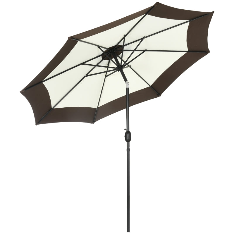 Outsunny 2.7m Garden Parasol Umbrella with 8 Metal Ribs, Tilt and Crank, Outdoor Sunshades for Garden, Patio, Beach, Yard, Coffee