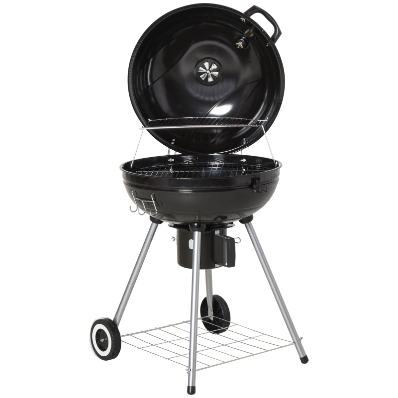 Outsunny Charcoal BBQ Portable Kettle BBQ Charcoal Grill Outdoor Barbecue Picnic Party Camping w/ Wheels