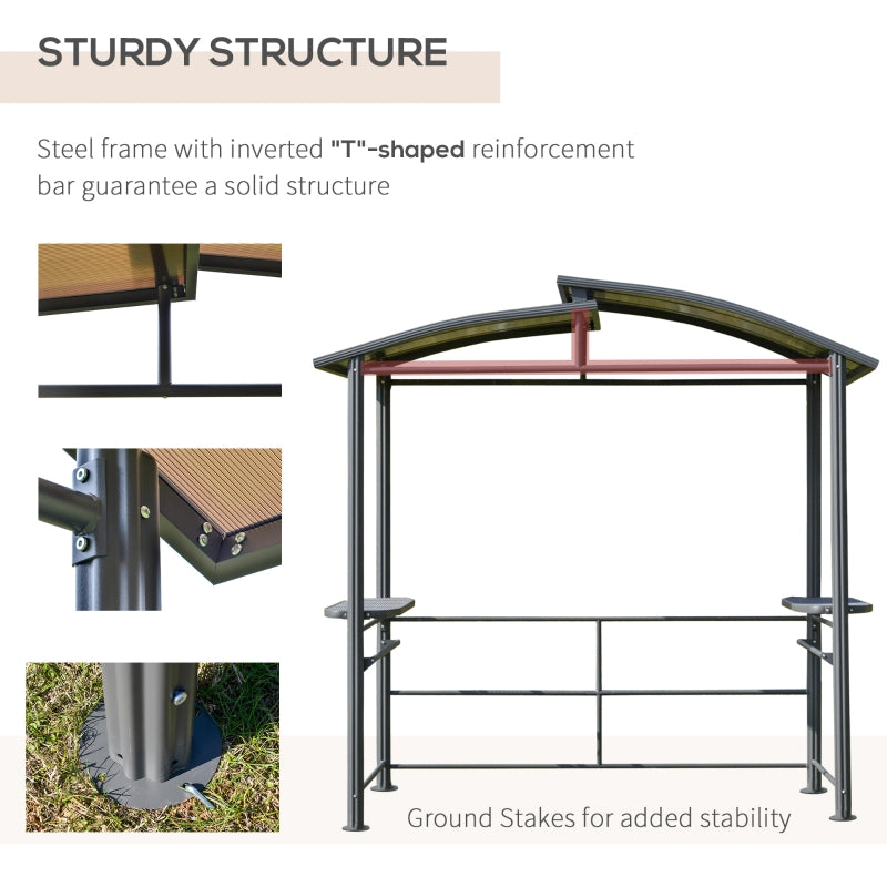 Outsunny 2.4 x 1.5m Grill Gazebo Outdoor BBQ Gazebo Canopy with Side Shelves Hanging Poles Great Ventilation PC Board