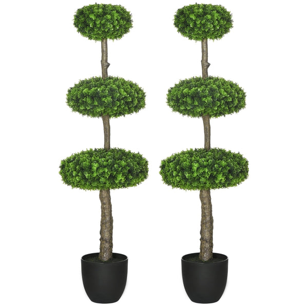 HOMCOM Set of 2 Artificial Plants Boxwood Ball Topiary Trees 110cm Decorative Faux Plants in Pot for Home Indoor Outdoor Green