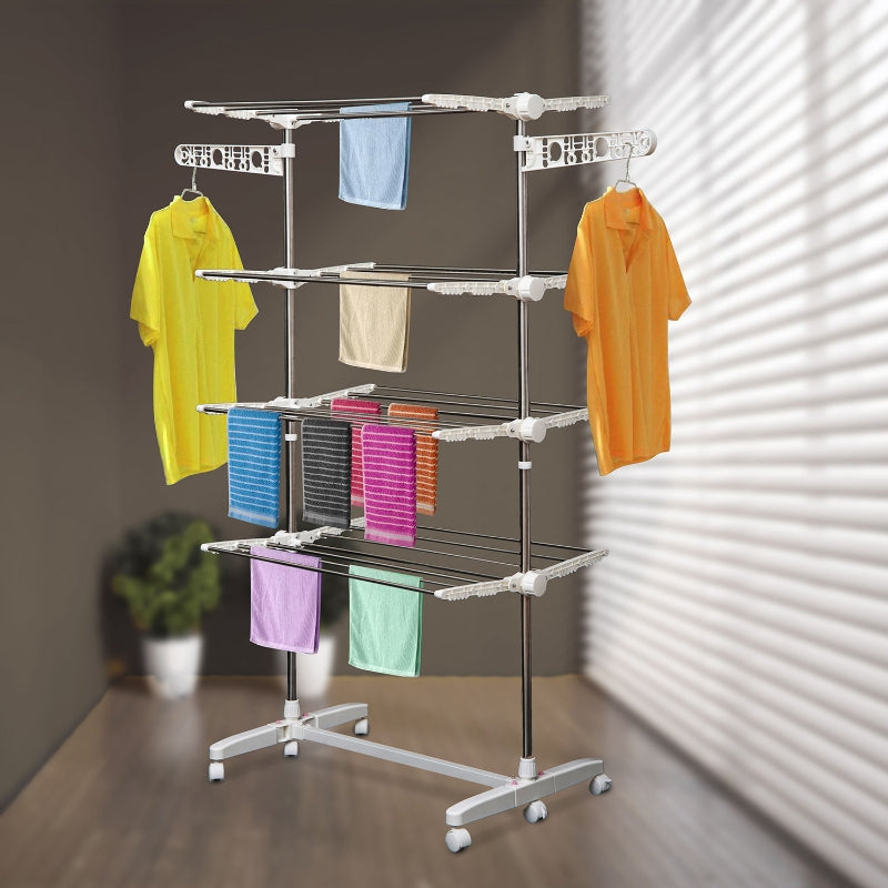 HOMCOM Folding Cloth Rail Adjustable Garment Rack With Wheels (4 Layer)