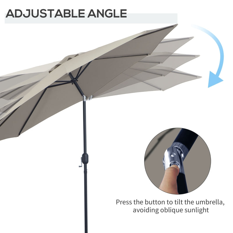 Outsunny 3(m) Tilting Parasol Garden Umbrellas, Outdoor Sun Shade with 8 Ribs, Tilt and Crank Handle for Balcony, Bench, Garden, Light Grey