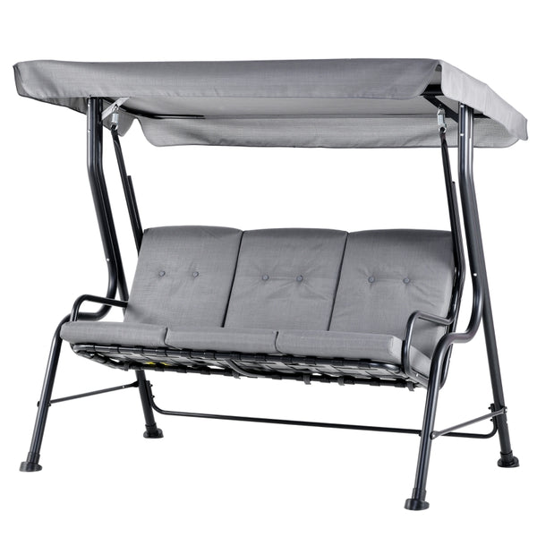 Outsunny 3 Seater Outdoor Garden Swing Chairs Thick Padded Seat Hammock Canopy Porch Patio Bench Bed - Grey