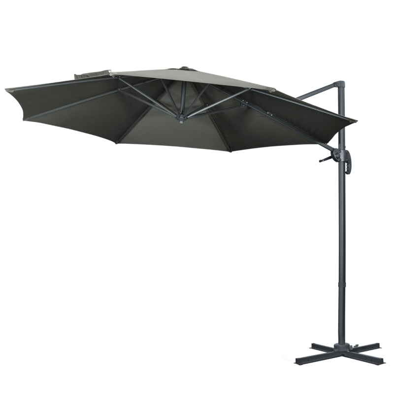 Outsunny 3 x 3(m) Cantilever Parasol with Cross Base, Garden Umbrella with 360° Rotation, Crank Handle and Tilt for Outdoor, Patio, Grey