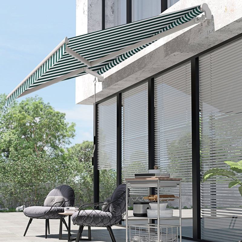 Outsunny 3m x 2.5m Garden Patio Manual Awning Canopy Sun Shade Shelter with Winding Handle Retractable - Green/White