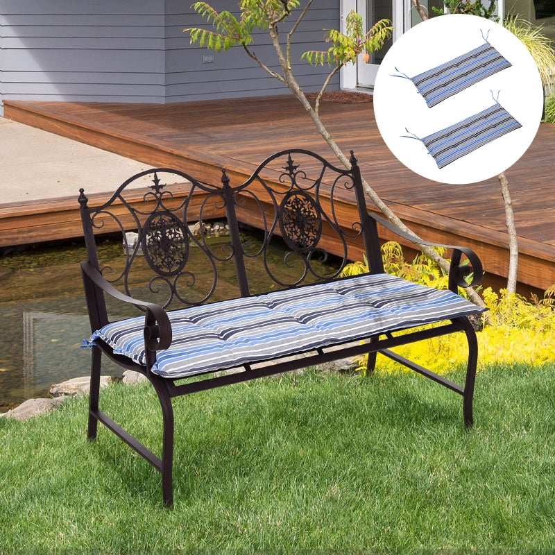 Outsunny Set of 2 Outdoor Garden Patio 2-3 Seater Bench Swing Chair Cushion Seat Pad Mat Replacement 120L x 50W x 5T cm - Blue Stripes