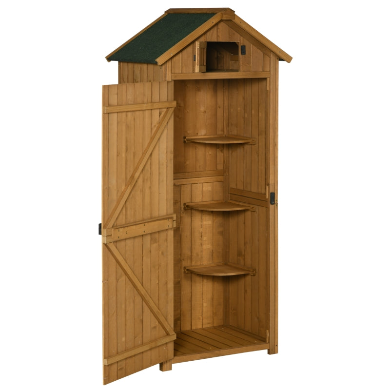 Outsunny Wooden Garden Storage Shed Vertical Tool Cabinet Organiser w/ Shelves, Lockable Door, 77 x 54.2 x 179 cm, Brown