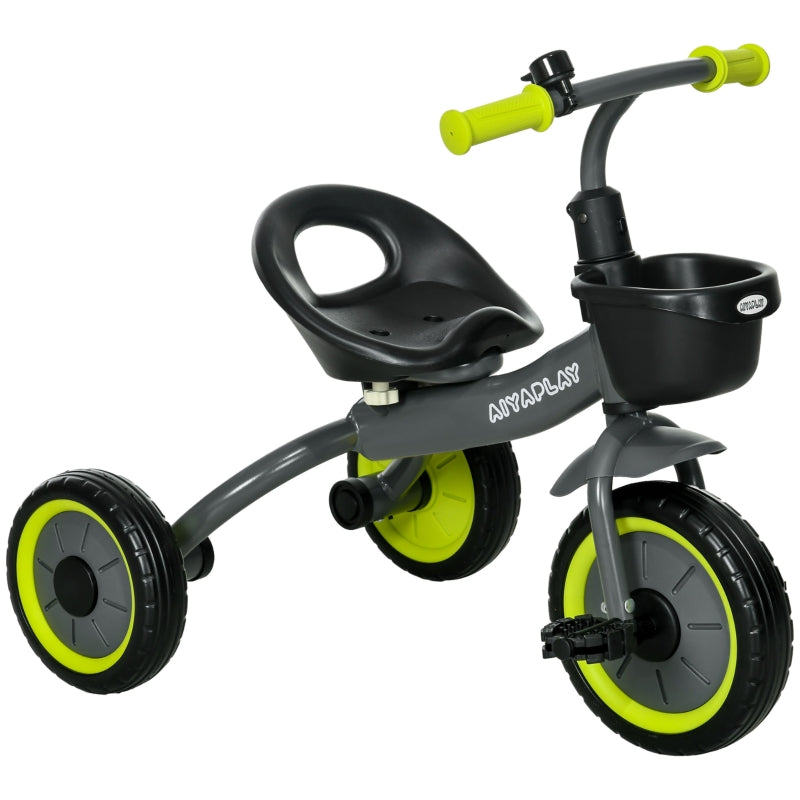 AIYAPLAY Kids Trike, Tricycle, with Adjustable Seat, Basket, Bell, for Ages 2-5 Years - Black