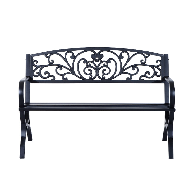 Outsunny 2 Seater Metal Garden Bench Garden Park Porch Chair Outdoor Patio Loveseat Seat Black