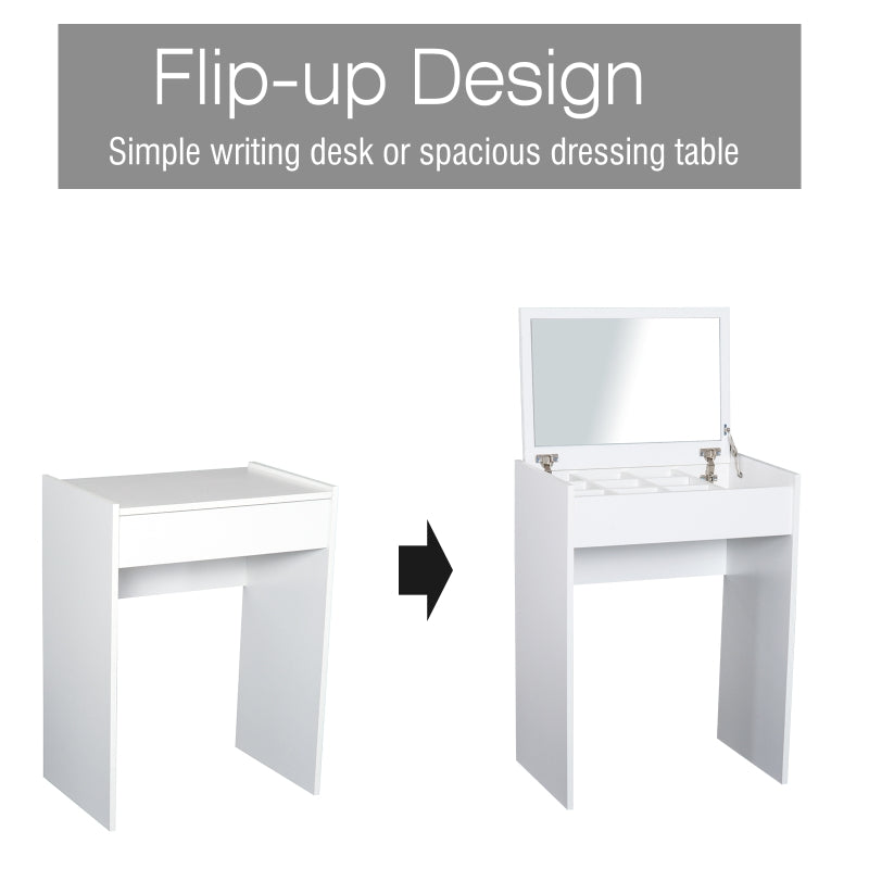 HOMCOM Dressing Table Set Padded Stool Dresser with Flip-up Mirror Multi-purpose - White