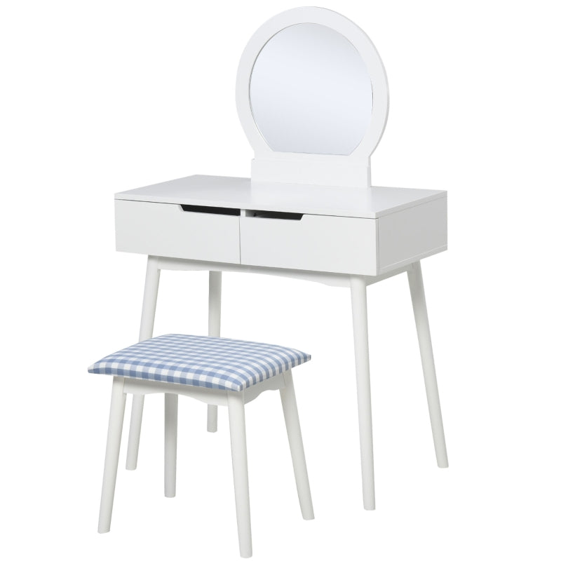 HOMCOM Dressing Table & Stool Set w/ Drawers Mirror Modern Elegant Vanity Makeup Padded Seat Home Bedroom Beauty Furniture White