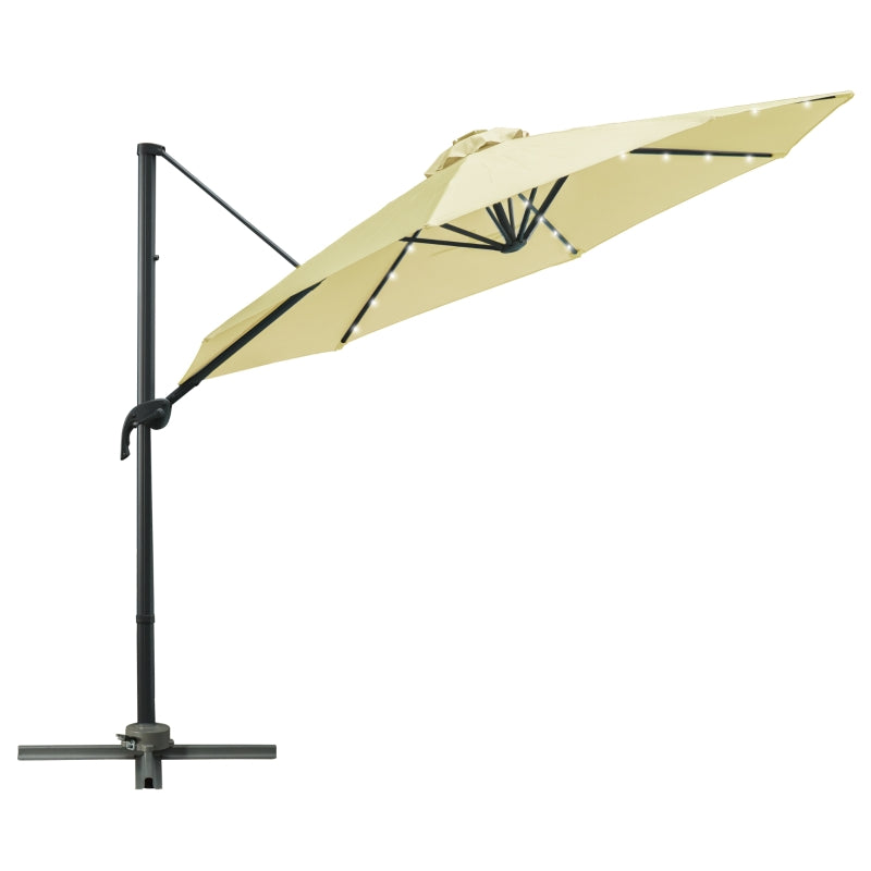 Outsunny 3 meter Patio Offset Roma Parasol Garden Umbrella Cantilever Hanging Sun Shade Canopy Shelter 360° Rotation with Cross Base, Beige