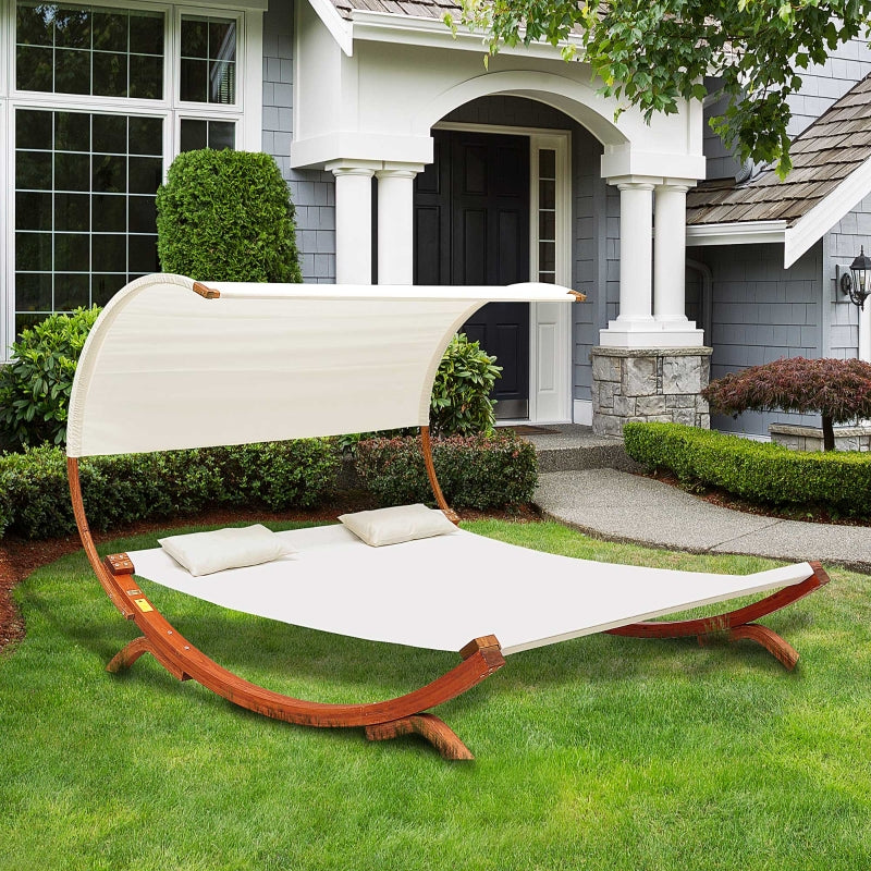 Outsunny Hammock Chaise Day Bed with Canopy Wooden Double Sun Lounger - Cream