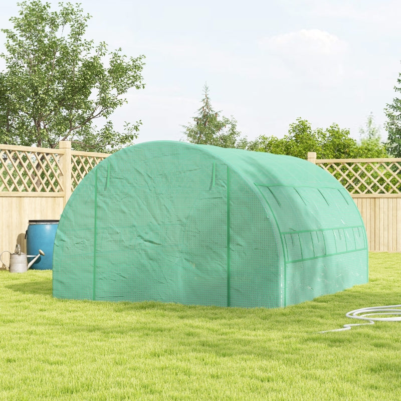 Outsunny Polytunnel Greenhouse Walk-in Grow House Tent with Roll-up Sidewalls, Zipped Door and 8 Windows, 4x3x2m Green