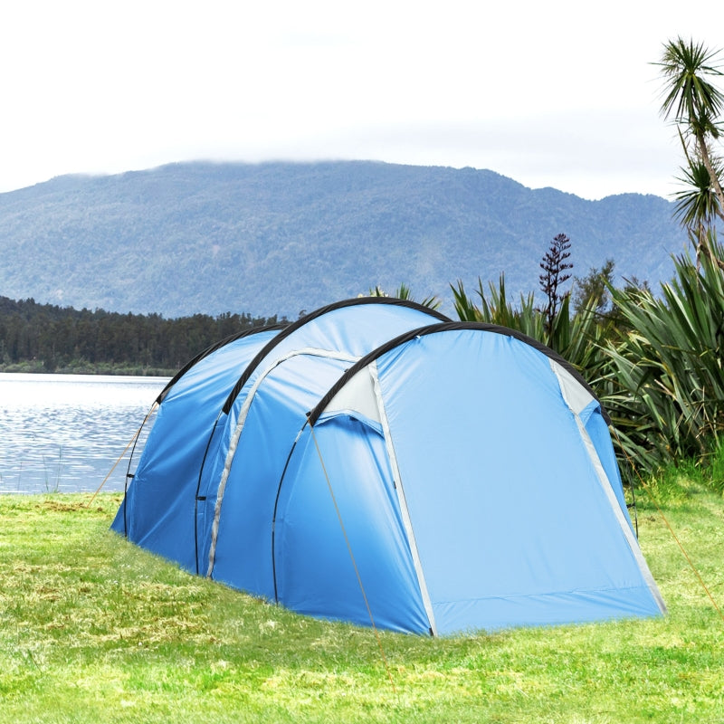 Outsunny 2-3 Man Tunnel Tents w/ Vestibule Camping Tent Porch Air Vents Rainfly Weather-Resistant Shelter Fishing Hiking Festival Shelter Blue