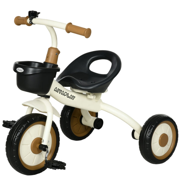 AIYAPLAY Kids Trike, Tricycle, with Adjustable Seat, Basket, Bell, for Ages 2-5 Years - White