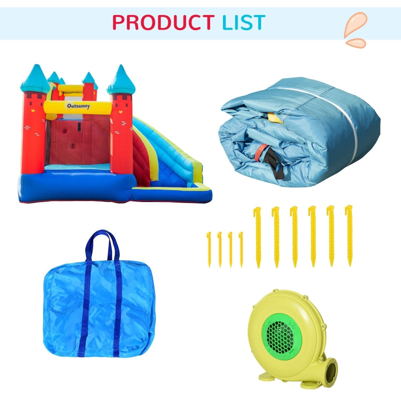 Outsunny 4 in 1 Kids Bounce Castle Large Inflatable House Trampoline Slide Water Pool Climbing Wall for Kids Age 3-8, 2.9 x 2.7 x 2.3m