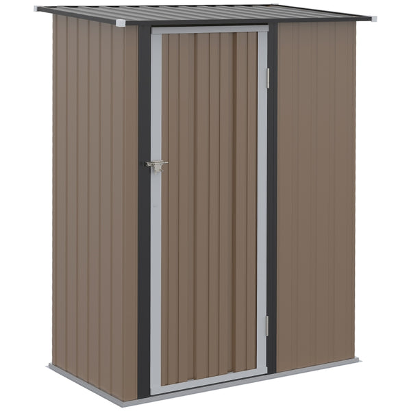 Outsunny  5ft x 3ft Garden Metal Storage Shed, Outdoor Tool Shed with Sloped Roof, Lockable Door for Equipment, Bikes, Brown