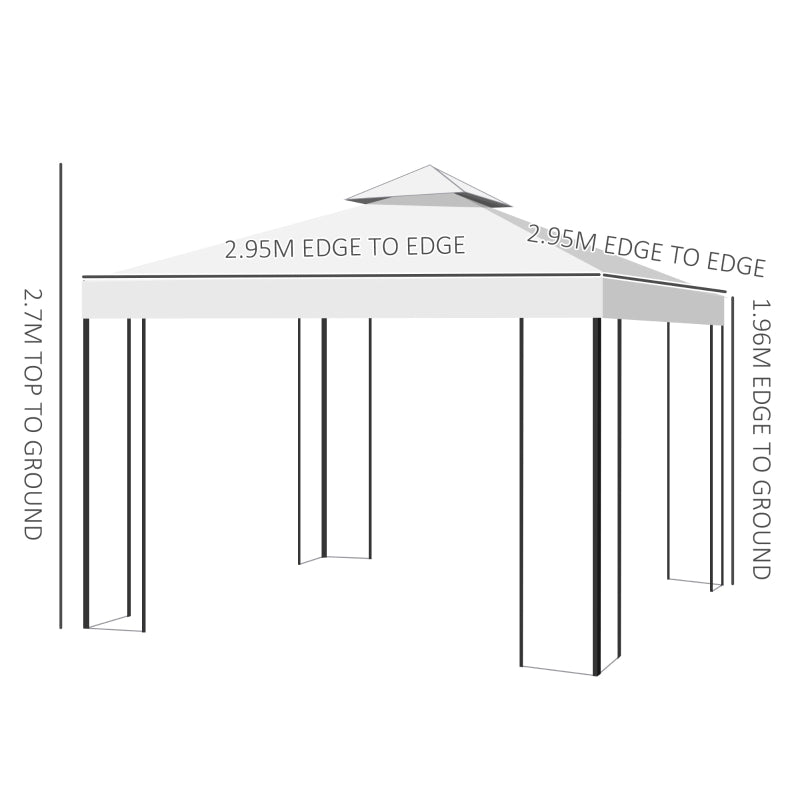 Outsunny 3 x 3m Outdoor Garden Steel Gazebo with 2 Tier Roof, Patio Canopy Marquee Patio Party Tent Canopy Shelter Vented Roof Decorative Frame Cream