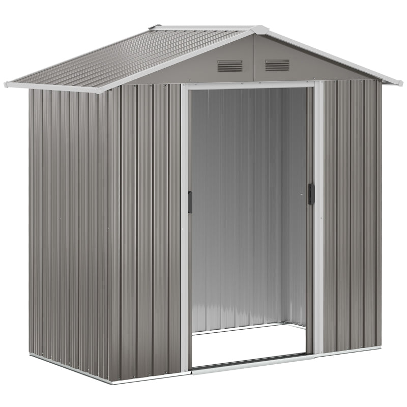 Outsunny 6.5ft x 3.5ft Metal Garden Storage Shed for Outdoor Tool Storage with Double Sliding Doors and 4 Vents, Grey