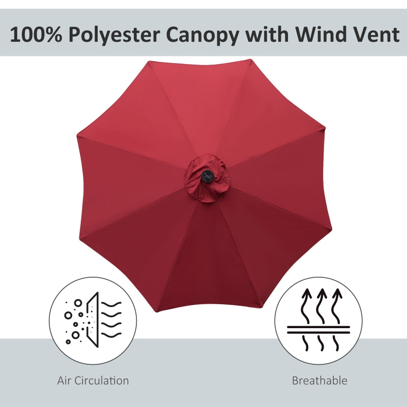 Outsunny 24 LED Solar Powered Parasol Umbrella-Wine Red