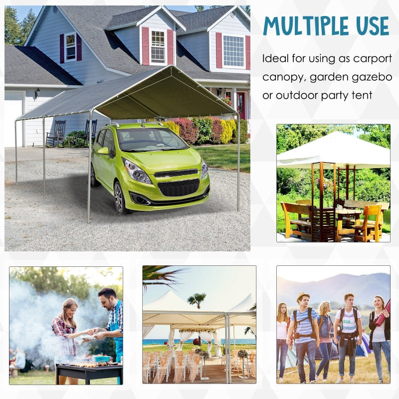 Outsunny 3 x 6m Heavy Duty Carport Garage Car Shelter Galvanized Steel Outdoor Open Canopy Tent Water UV Resistant Waterproof, Grey