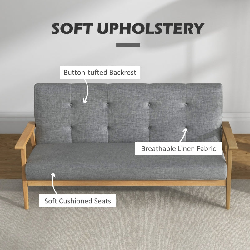 HOMCOM Modern 2-Seat Sofa Linen Fabric Upholstery Tufted Couch with Rubberwood Legs Dark Grey