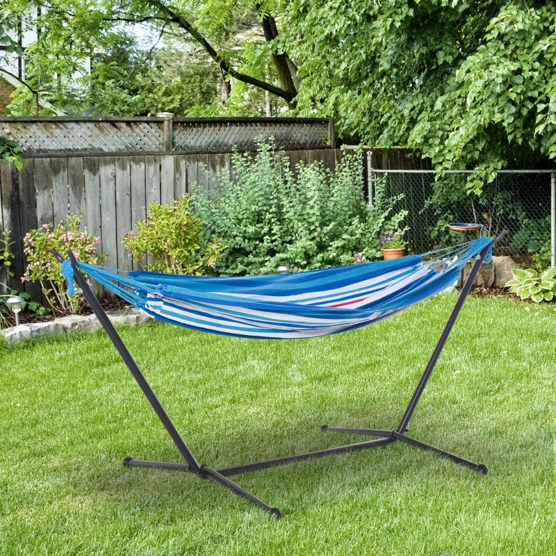 Outsunny 294 x 117cm Hammock with Stand Camping Hammock with Portable Carrying Bag, Adjustable Height, 120kg Load Capacity, White Stripe