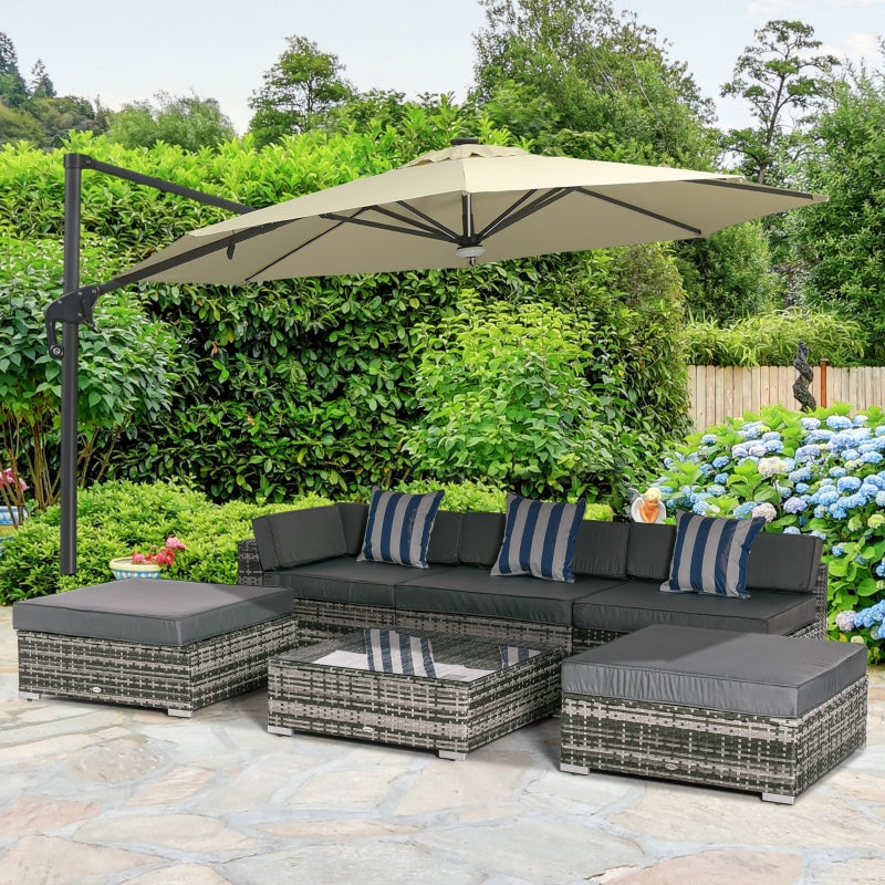 Outsunny 5-Seater Rattan Sofa Coffee Table Set Sectional Wicker Weave Furniture for Garden Outdoor Conservatory w/ Pillow Cushion Grey