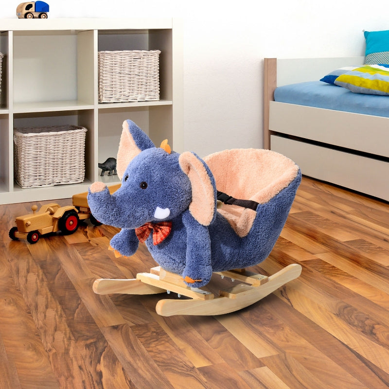 HOMCOM Children Kids Rocking Horse Toys Plush Elephant Rocker Seat with Sound Toddler Baby Gift Blue