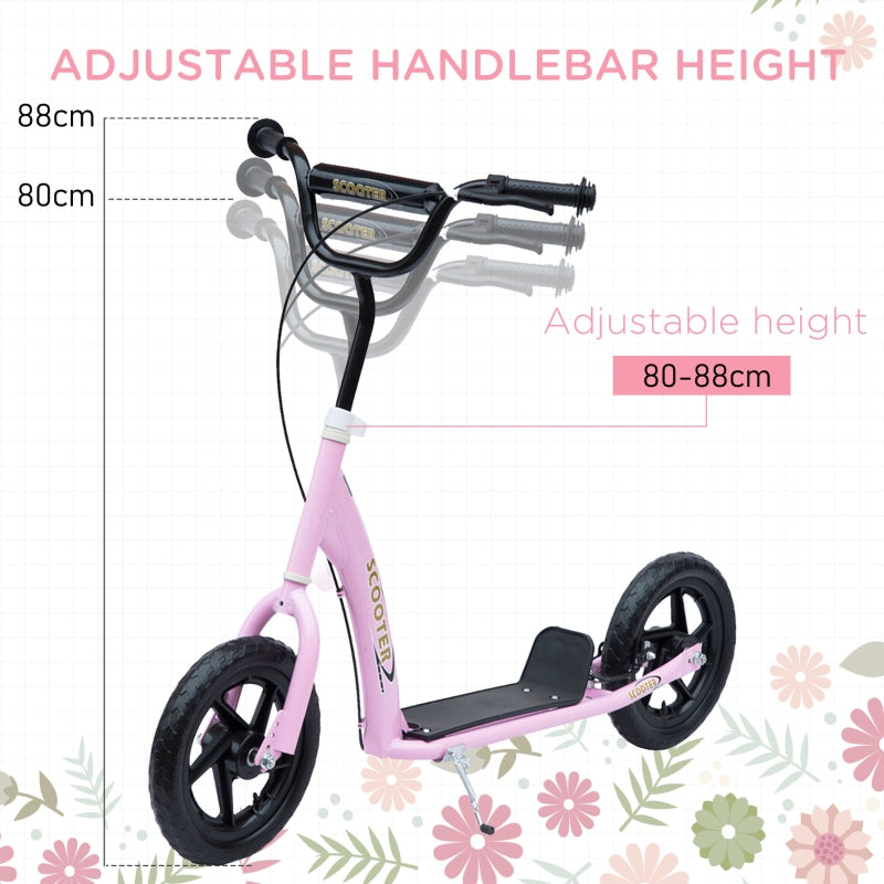 HOMCOM Teen Push Scooter Kids Children Stunt Scooter Bike Bicycle Ride On 12" EVA Tyres, Pink