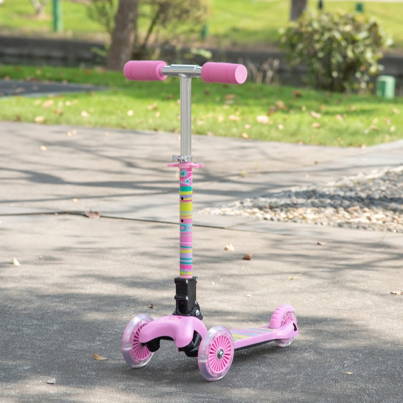 HOMCOM Scooter for Kids Toddler Foldable Kick Scooter with 3 Wheel Adjustable Height Flashing Wheels for Boys and Girls 3-8 Years Pink