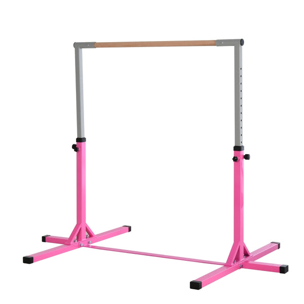 HOMCOM Steel Frame Adjustable Horizonal Gymnastics Bar for Kids Pink