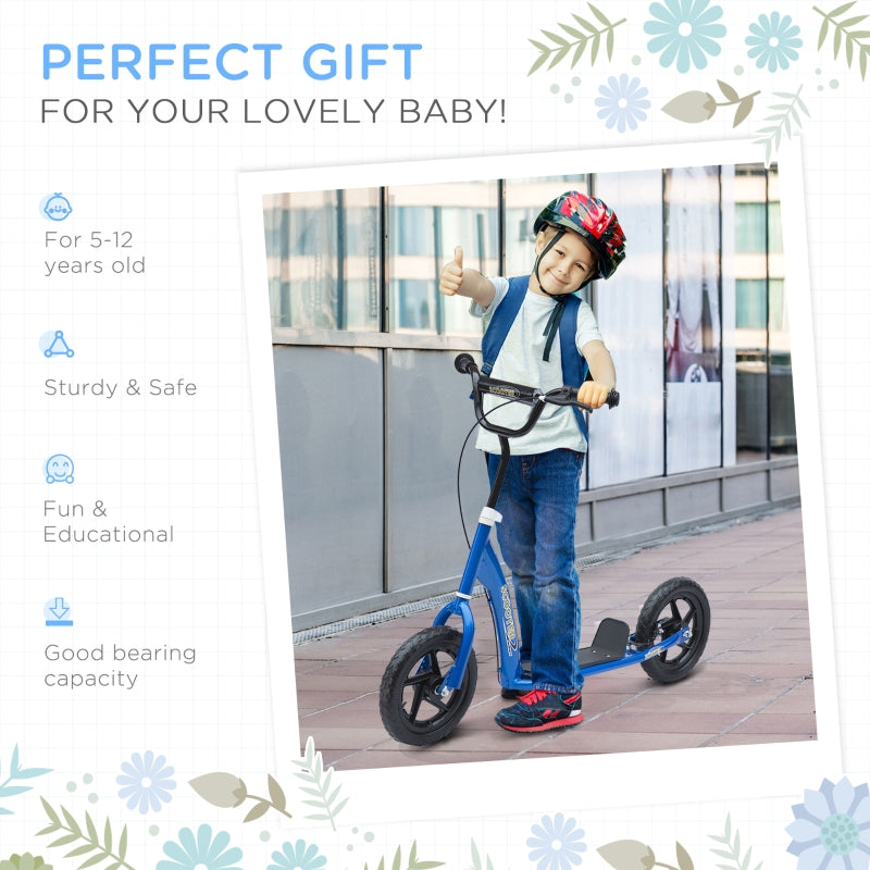 HOMCOM Teen Push Scooter Kids Children Stunt Scooter Bike Bicycle Ride On 12" EVA Tyres, Blue