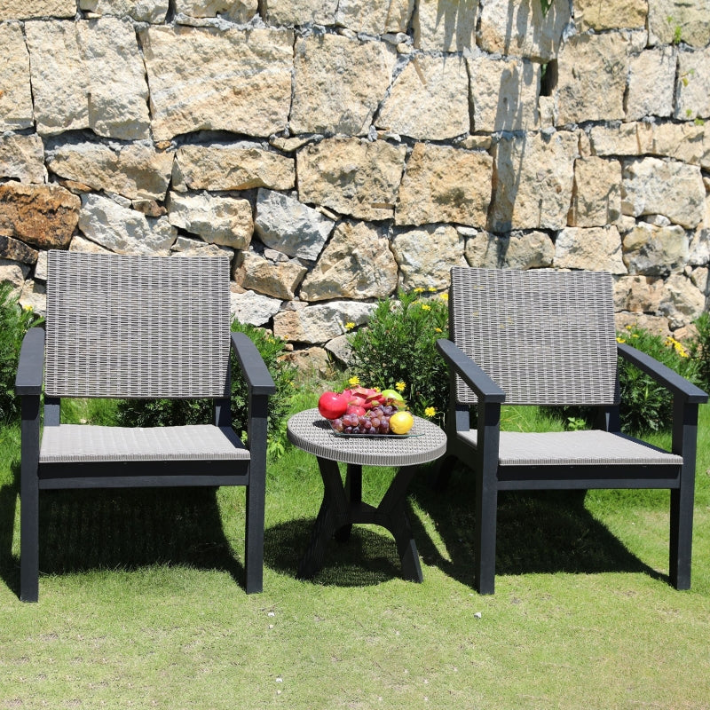 Outsunny 3 Pieces PP Rattan Coffee Set Bistro Furniture Arm Chair Table Set for Patio Porch