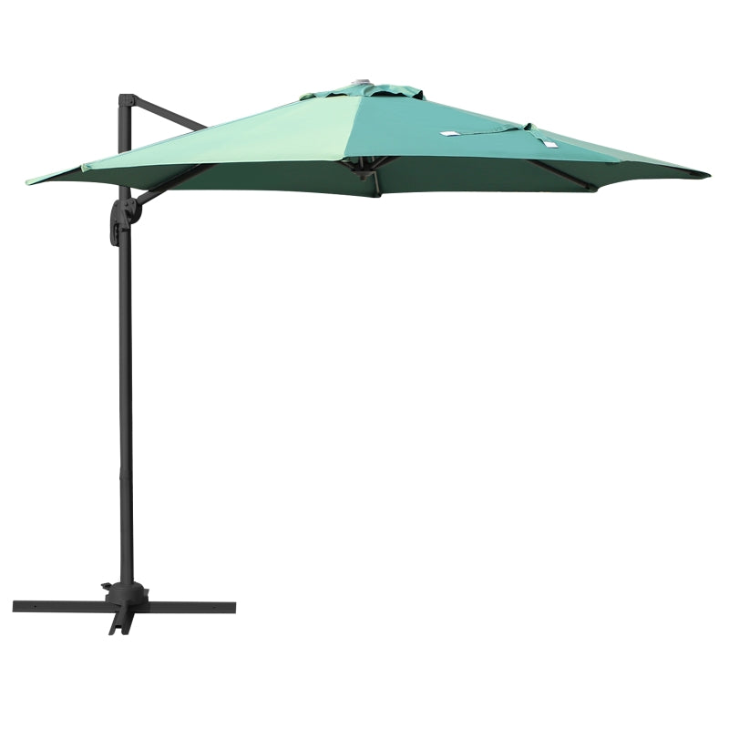 Outsunny 3m Patio Offset Roma Parasol Cantilever Hanging Sun Shade Canopy Shelter 360° Rotation with Cross Base - Green