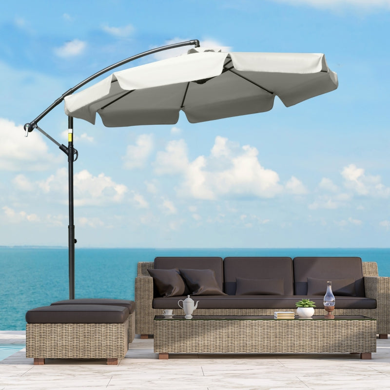 Outsunny 2.7m Banana Parasol Cantilever Umbrella with Crank Handle and Cross Base for Outdoor, Hanging Sun Shade, Cream White