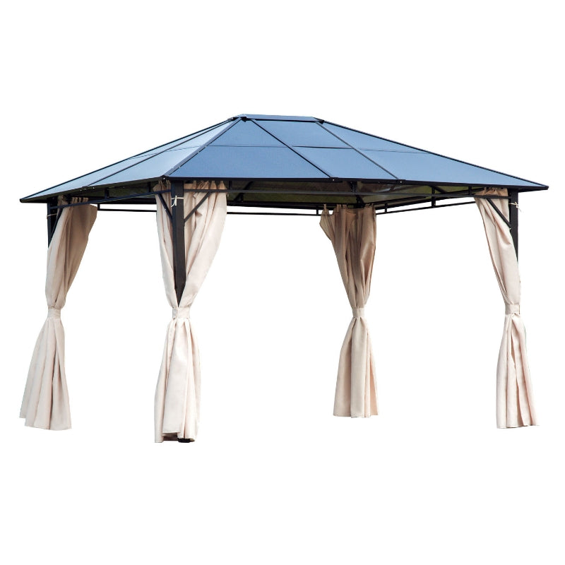 Outsunny 3.6 x 3(m) Hardtop Gazebo Canopy with Polycarbonate Roof Garden Pavilion with Removable Curtains and Steel Frame, Brown