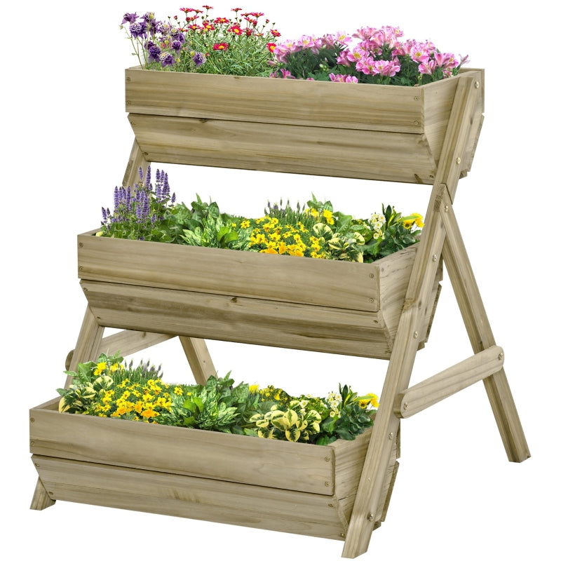 Outsunny 3 Tier Raised Garden Bed Wooden Elevated Planter Box Kit for Flower, Vegetable, Herb, 120 x 68 x 80cm, Green