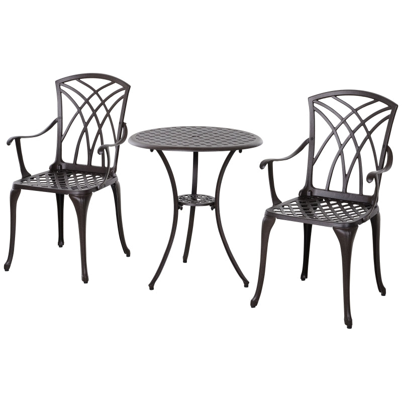 Outsunny Patio Cast Aluminium 3 PCS Bistro Set Coffee Table & 2 Chairs Set Outdoor Garden Furniture Set