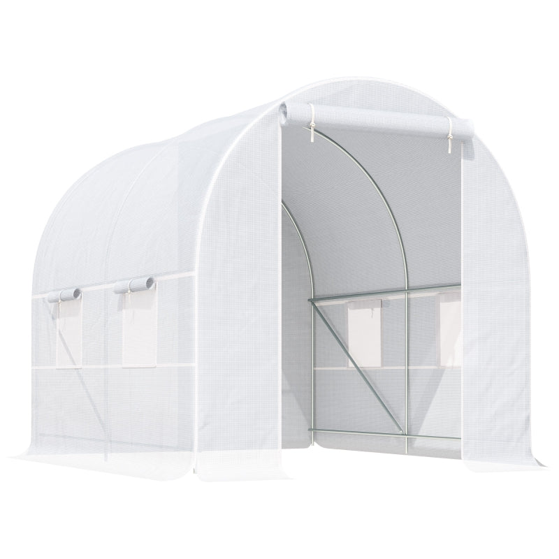 Outsunny 2.5 x 2 x 2 m Large Galvanized Steel Frame Outdoor Poly Tunnel Garden Walk-In Patio Greenhouse - White