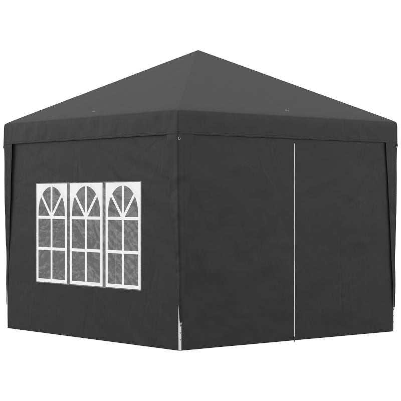 Outsunny 3 x 3 Meters Pop Up Water Resistant Gazebo Wedding Camping Party Tent Canopy Marquee with Carry Bag and 2 Windows, Black