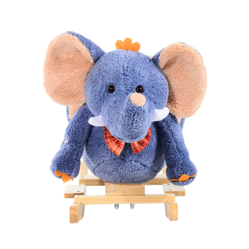 HOMCOM Children Kids Rocking Horse Toys Plush Elephant Rocker Seat with Sound Toddler Baby Gift Blue