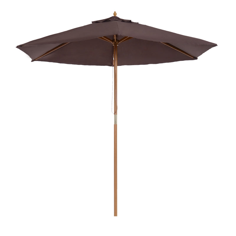 Outsunny 2.5m Wood Wooden Garden Parasol Sun Shade Patio Outdoor Umbrella Canopy New(Coffee)