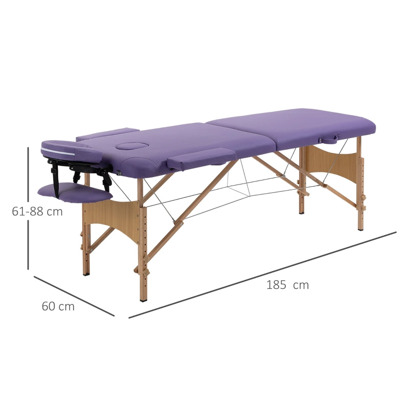 HOMCOM Massage Table Bed Couch Beauty Bed 2 Section Therapy Bed Lightweight Portable Folding Spa Bed Purple