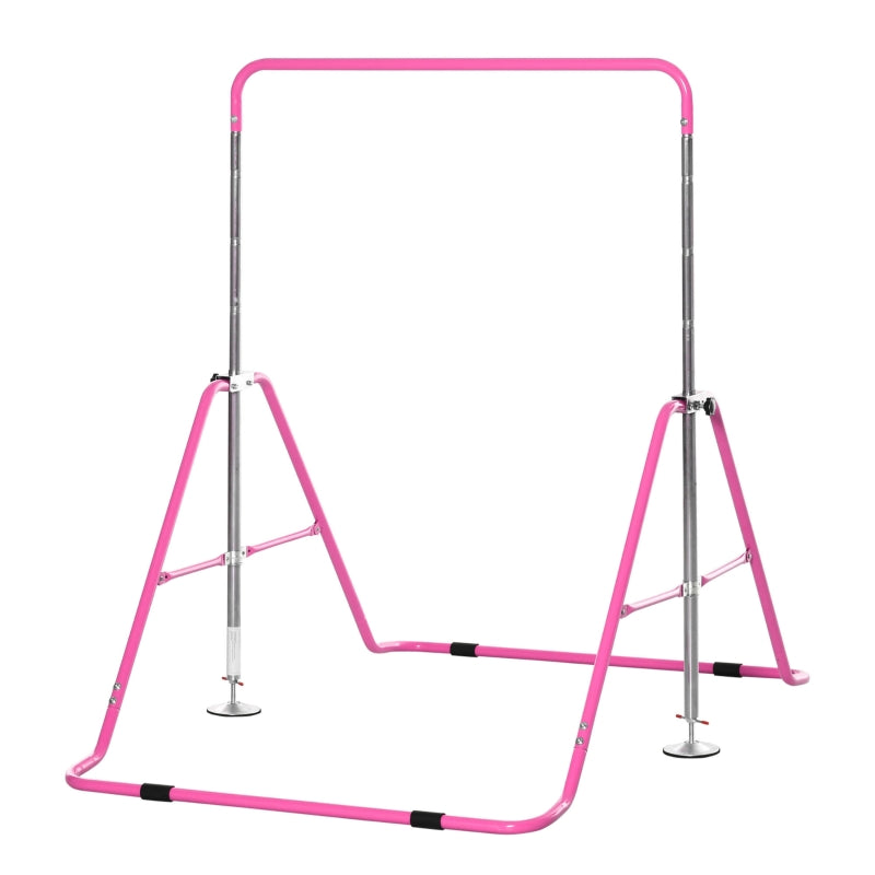 HOMCOM Gymnastics Bar for Kids, Folding Horizontal Bars with Adjustable Height, Training Bar with Triangle Base, Pink