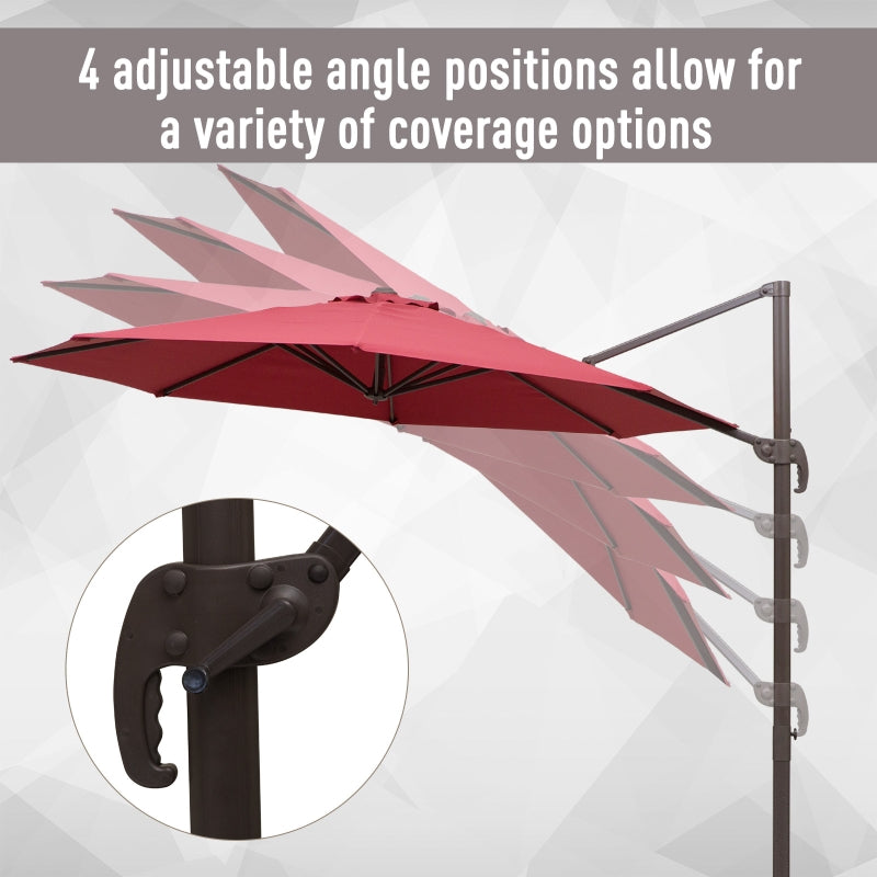 Outsunny 3m Cantilever Aluminium Frame 360 Rotation Hanging Parasol w/ Cross Base Wine Red