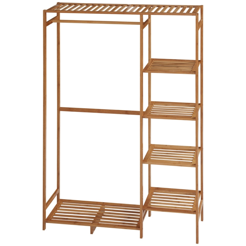 HOMCOM Bamboo Clothes Rack for Bedroom Garment Rack with 6-Tier Storage Shelf Hanging Rod Clothes Rail for Living Room Entryway