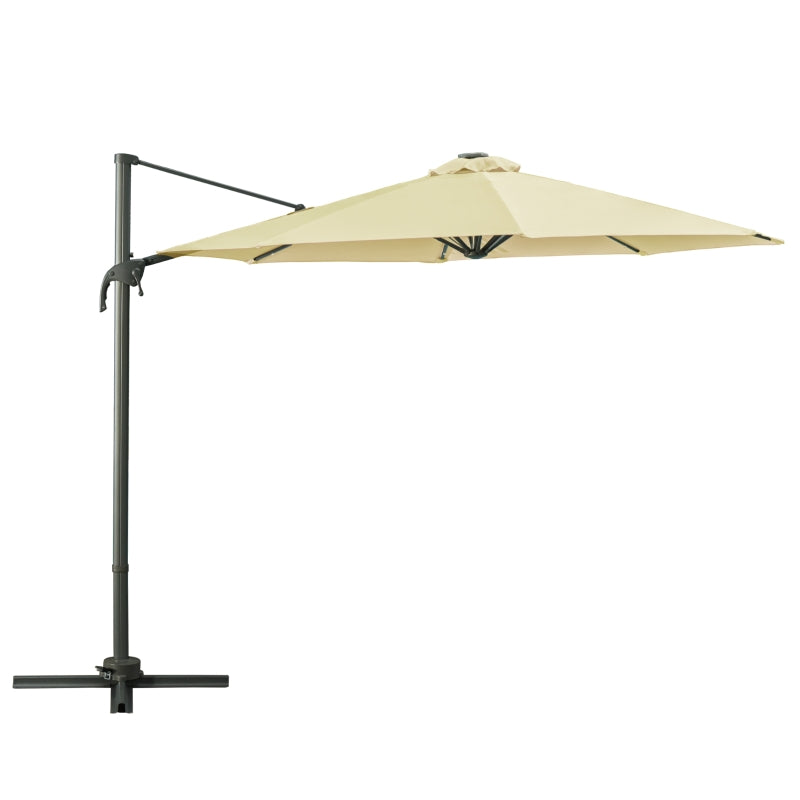 Outsunny 3 meter Patio Offset Roma Parasol Garden Umbrella Cantilever Hanging Sun Shade Canopy Shelter 360° Rotation with Cross Base, Beige